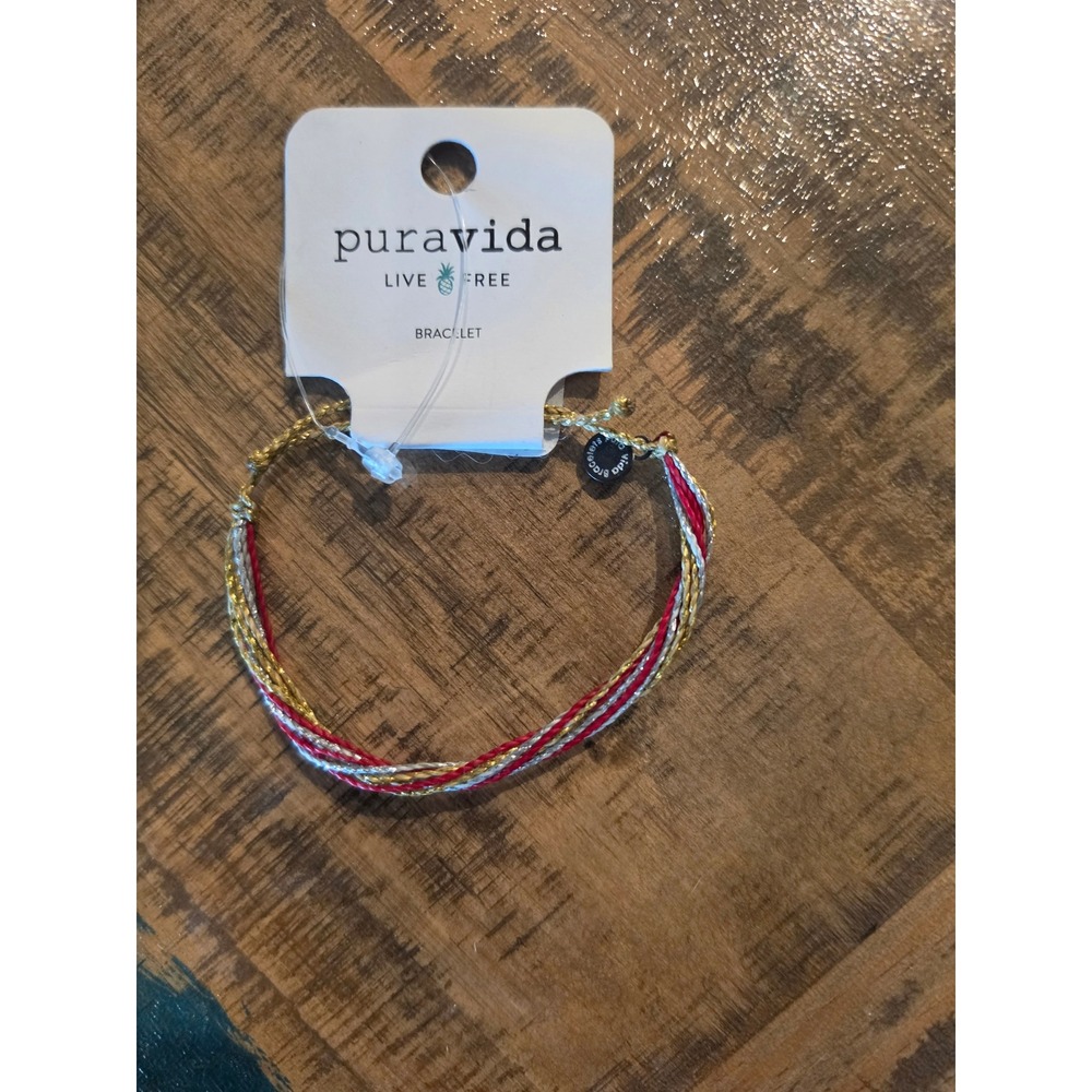 Pura‎ Vida Red Gold Silver Metallic Original String Bracelet New With Tags